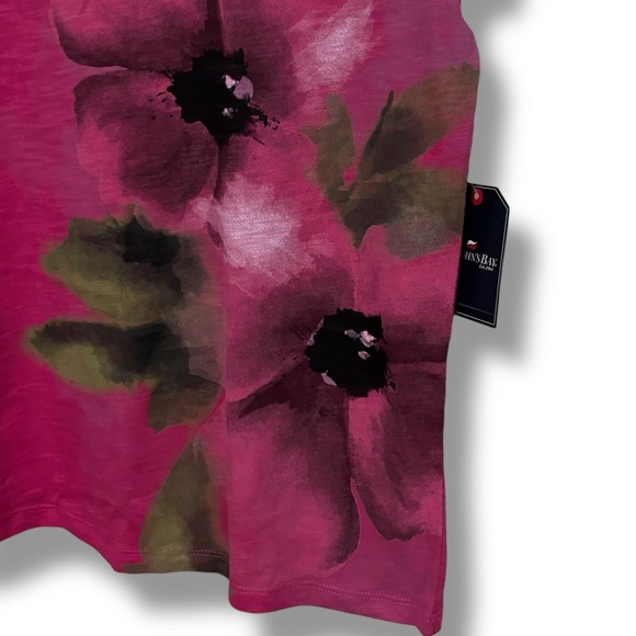 NWT St. John's Bay Women's Basic V Neck Floral Print T Shirt Pink Size L 20x26 - Picture 3 of 5